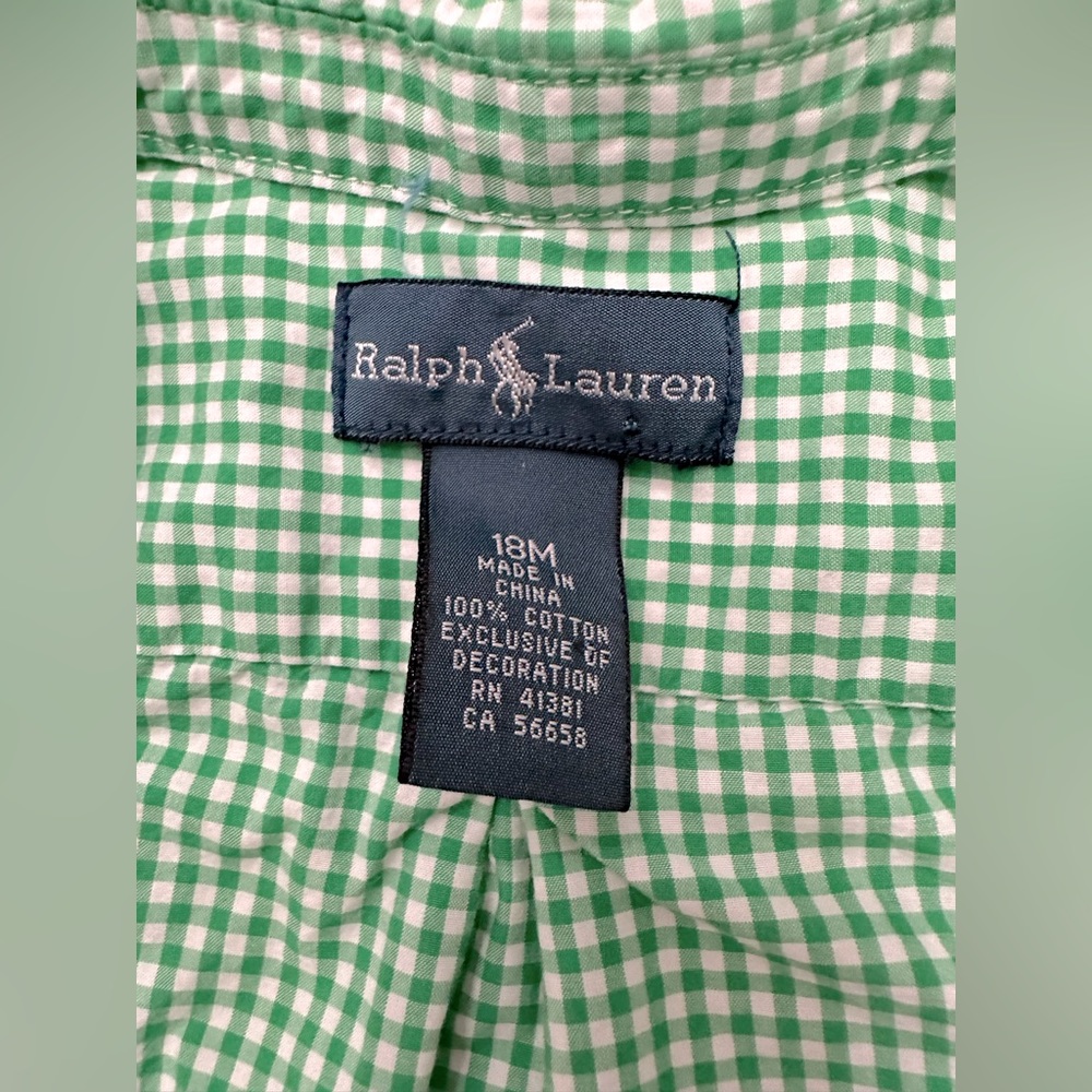 RALPH LAUREN BABY BOYS GREEN/ WHITE BUTTON DOWN SHIRT 18month - Picture 4 of 4